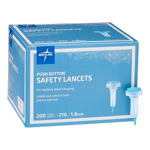 Medline Safety Lancets - Safety Lancet with Push-Button Activation, 21G x 1.8 mm - MPHSAFETY21