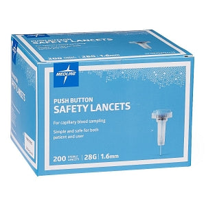 Medline Safety Lancets - Safety Lancet with Push-Button Activation, 28G x 1.6 mm - MPHSAFETY28