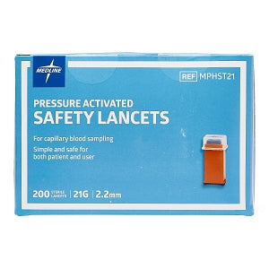 Medline Safety Lancets - Safety Lancet with Pressure Activation, 21G x 2.2 mm - 05-052122