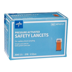 Medline Safety Lancets - Safety Lancet with Pressure Activation, 21G x 2.2 mm - 05-052122