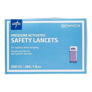 Medline Safety Lancets - Safety Lancet with Pressure Activation, 28G x 1.8 mm - ST28