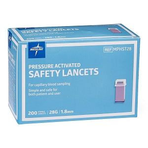 Medline Safety Lancets - Safety Lancet with Pressure Activation, 28G x 1.8 mm - ST28