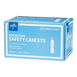 Medline Safety Lancets - Safety Lancet with Side-Button Activation, 21G x 2.4 mm - MPHSTSIDE21