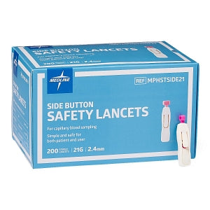 Medline Safety Lancets - Safety Lancet with Side-Button Activation, 21G x 2.4 mm - MPHSTSIDE21