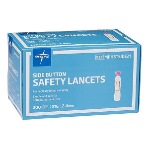 Medline Safety Lancets - Safety Lancet with Side-Button Activation, 21G x 2.4 mm - MPHSTSIDE21