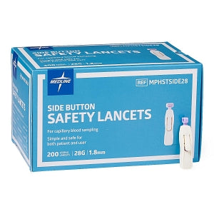 Medline Safety Lancets - Safety Lancet with Side-Button Activation, 28G x 1.8 mm - MPHSTSIDE28