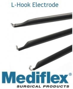 Mediflex Surgical L-Hook Electrodes - L-Hook Electrode, Lap, PTFE, Sterile, 5 mm x 33 cm - U0100