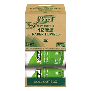 Marcal Paper Mills White Recycled Paper Towels - 100% Recycled Roll Towels, 2-Ply, 5-1/2" x 11", 140 Sheets - 6183