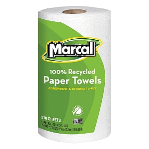 Marcal Paper Mills White Recycled Paper Towels - 100% Recycled Roll Towels, 2-Ply, 8.8" x 11", 210 Sheets - 6210