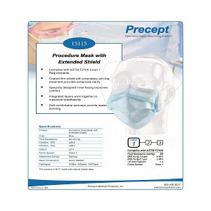 Precept Medical Procedure Face Masks - High Filtration Procedure Face Mask with Extended Shield - 15115