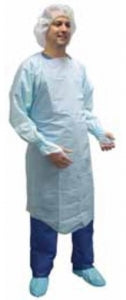 Precept Medical Personal Protection Gowns - Protective Procedure Gown with Open Back, Thumb Loops and Waist Ties, Blue, Size L - 8572