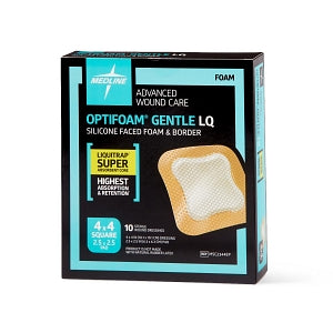 Medline Optifoam Gentle Silicone-Faced Foam Dressings with Liquitrap - Optifoam Gentle Silicone-Faced Foam Dressing with Liquitrap Super Absorbent Core, 4" x 4", in Educational Packaging - MSC2344EP