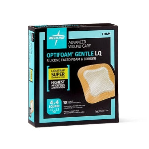 Medline Optifoam Gentle Silicone-Faced Foam Dressings with Liquitrap - Optifoam Gentle Silicone-Faced Foam Dressing with Liquitrap Super Absorbent Core, 4" x 4", in Educational Packaging - MSC2344EP