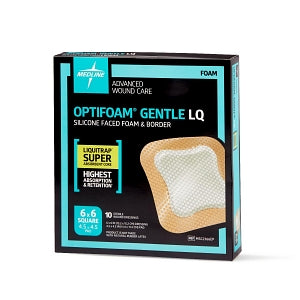 Medline Optifoam Gentle Silicone-Faced Foam Dressings with Liquitrap - Optifoam Gentle Silicone-Faced Foam Dressing with Liquitrap Super Absorbent Core, 6" x 6", in Educational Packaging - MSC2366EP