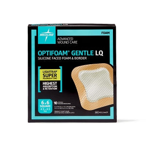 Medline Optifoam Gentle Silicone-Faced Foam Dressings with Liquitrap - Optifoam Gentle Silicone-Faced Foam Dressing with Liquitrap Super Absorbent Core, 6" x 6", in Educational Packaging - MSC2366EP