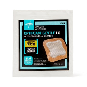 Medline Optifoam Gentle Silicone-Faced Foam Dressings with Liquitrap - Optifoam Gentle Silicone-Faced Foam Dressing with Liquitrap Super Absorbent Core, 6" x 6", in Educational Packaging - MSC2366EP