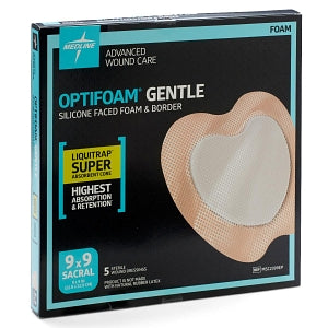 Medline Optifoam Gentle Silicone-Faced Foam Dressings with Liquitrap - Optifoam Gentle Silicone-Faced Foam Dressing with Liquitrap Super Absorbent Core, 9" x 9", Sacrum, in Educational Packaging - MSC2399EP