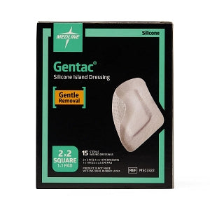 Medline Gentac Silicone Island Dressings - Silicone Adhesive Island Wound Dressing, 2" x 2", 1" x 1" Pad Size - MSC3322