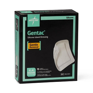 Medline Gentac Silicone Island Dressings - Silicone Adhesive Island Wound Dressing, 4" x 4", 2-1/2" x 2-1/2" Pad Size - MSC3344