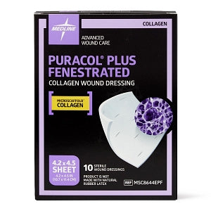 Medline Puracol Plus Collagen Wound Dressings - Puracol Plus Collagen Wound Dressing, Fenestrated, 4.25" W x 4.5" L - MSC8644EPF