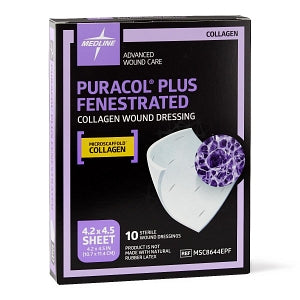 Medline Puracol Plus Collagen Wound Dressings - Puracol Plus Collagen Wound Dressing, Fenestrated, 4.25" W x 4.5" L - MSC8644EPF