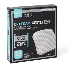 Medline Optifoam Gentle Silicone and Antimicrobial Silver Foam Dressings - Optifoam Gentle Silicone-Faced Foam Dressing with Antimicrobial Silver, 6" x 6", in Educational Packaging - MSC9566EP