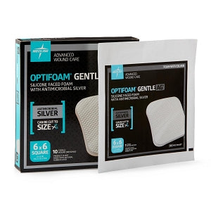 Medline Optifoam Gentle Silicone and Antimicrobial Silver Foam Dressings - Optifoam Gentle Silicone-Faced Foam Dressing with Antimicrobial Silver, 6" x 6", in Educational Packaging - MSC9566EP