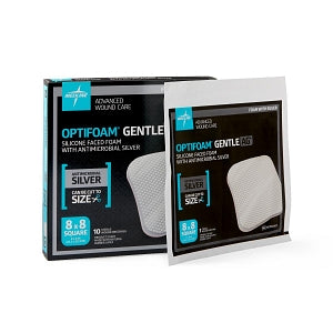 Medline Optifoam Gentle Silicone and Antimicrobial Silver Foam Dressings - Optifoam Gentle Silicone-Faced Foam Dressing with Antimicrobial Silver, 8" x 8", in Educational Packaging - MSC9588EP