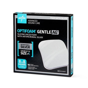 Medline Optifoam Gentle Silicone and Antimicrobial Silver Foam Dressings - Optifoam Gentle Silicone-Faced Foam Dressing with Antimicrobial Silver, 8" x 8", in Educational Packaging - MSC9588EP