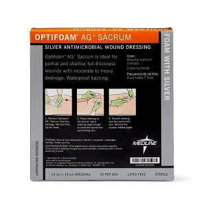 Medline Optifoam AG+ Sacrum Silver Antimicrobial Wound Dressing - Optifoam AG+ Sacrum Silver Antimicrobial Wound Dressing, 6" x 5.5", in Educational Packaging - MSC9606EP