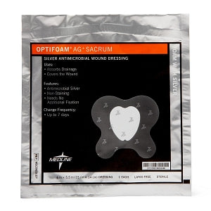 Medline Optifoam AG+ Sacrum Silver Antimicrobial Wound Dressing - Optifoam AG+ Sacrum Silver Antimicrobial Wound Dressing, 6" x 5.5", in Educational Packaging - MSC9606EP