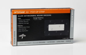 Medline Optifoam AG+ Silver Antimicrobial Post-Op Wound Strips - Optifoam AG+ Silver Antimicrobial Post-Op Wound Strip, 3.5" x 6" - MSC9636