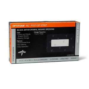 Medline Optifoam AG+ Silver Antimicrobial Post-Op Wound Strips - Optifoam AG+ Silver Antimicrobial Post-Op Wound Strip, 3.5" x 6" - MSC9636