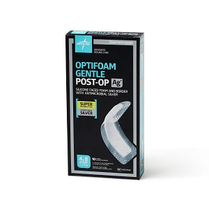 Medline Optifoam Gentle AG+ Post-Op Foam Dressings - Optifoam Gentle AG+ Post-Op Foam Dressing, 4" x 8" - MSC9748