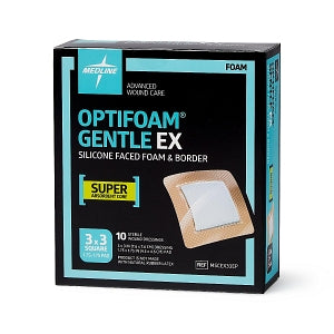 Medline Optifoam Gentle EX Foam Dressings - Optifoam Gentle EX Bordered Foam Dressing, 3" x 3", in Educational Packaging - MSCEX33EP