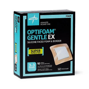 Medline Optifoam Gentle EX Foam Dressings - Optifoam Gentle EX Bordered Foam Dressing, 3" x 3", in Educational Packaging - MSCEX33EP