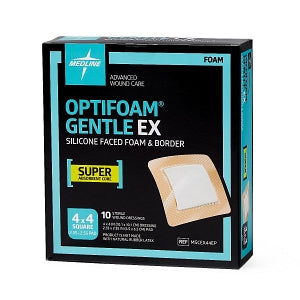 Medline Optifoam Gentle EX Foam Dressings - Optifoam Gentle EX Bordered Foam Dressing, 4" x 4", in Educational Packaging - MSCEX44EP