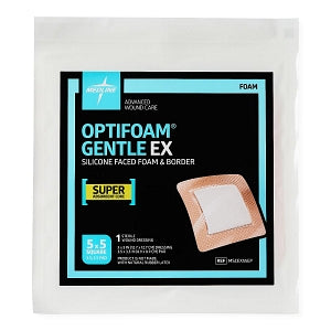 Medline Optifoam Gentle EX Foam Dressings - Optifoam Gentle EX Bordered Foam Dressing, 5" x 5", in Educational Packaging - MSCEX55EP