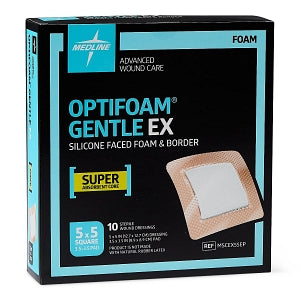 Medline Optifoam Gentle EX Foam Dressings - Optifoam Gentle EX Bordered Foam Dressing, 5" x 5", in Educational Packaging - MSCEX55EP