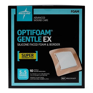 Medline Optifoam Gentle EX Foam Dressings - Optifoam Gentle EX Bordered Foam Dressing, 5" x 5", in Educational Packaging - MSCEX55EP