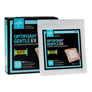 Medline Optifoam Gentle EX Foam Dressings - Optifoam Gentle EX Bordered Foam Dressing, 5" x 5", in Educational Packaging - MSCEX55EP