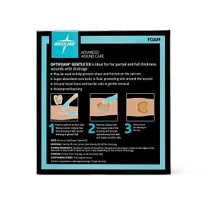 Medline Optifoam Gentle EX Foam Dressings - Optifoam Gentle EX Sacrum Foam Dressing, 7" x 7", in Educational Packaging - MSCEX77EP