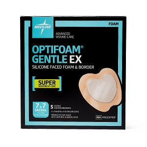 Medline Optifoam Gentle EX Foam Dressings - Optifoam Gentle EX Sacrum Foam Dressing, 7" x 7", in Educational Packaging - MSCEX77EP