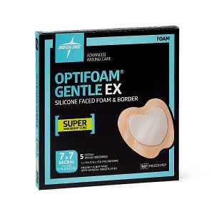 Medline Optifoam Gentle EX Foam Dressings - Optifoam Gentle EX Sacrum Foam Dressing, 7" x 7", in Educational Packaging - MSCEX77EP