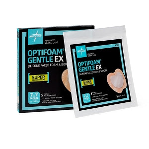 Medline Optifoam Gentle EX Foam Dressings - Optifoam Gentle EX Sacrum Foam Dressing, 7" x 7", in Educational Packaging - MSCEX77EP