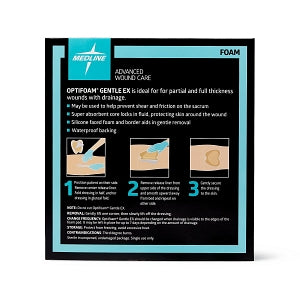 Medline Optifoam Gentle EX Foam Dressings - Optifoam Gentle EX Sacrum Foam Dressing, 9" x 9", in Educational Packaging - MSCEX99EP