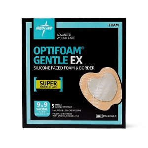 Medline Optifoam Gentle EX Foam Dressings - Optifoam Gentle EX Sacrum Foam Dressing, 9" x 9", in Educational Packaging - MSCEX99EP