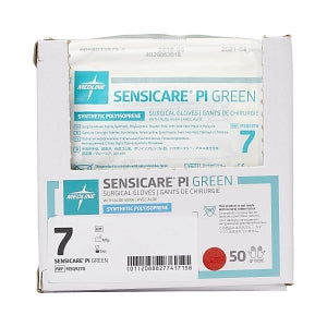 Medline SensiCare PI Green Surgical Gloves - SensiCare PI Green Powder-Free Surgical Gloves, Size 7 - MSG9270