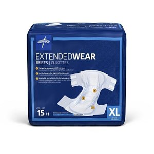 Medline Extended Wear High-Capacity Adult Incontinence Briefs - Extended Wear Briefs, Size XL, for Waist Size 57"-65" - MTB80600