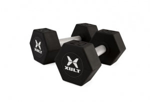 Johnson Health Tech XULT Urethane Hex Dumbbells - XULT Urethane Hex Dumbbell Set, Black, 100 lb. - XT-55-100URE-HEX